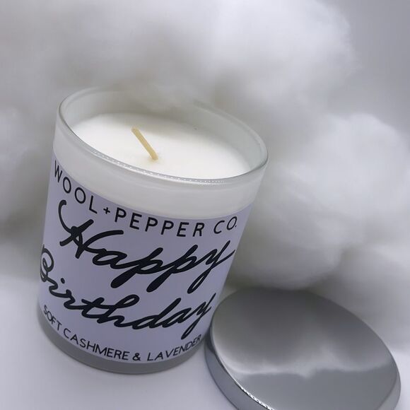 NWT Wool + Pepper Co. HAPPY BIRTHDAY Soy Candle - Soft Cashmere & Lavender - Picture 3 of 4